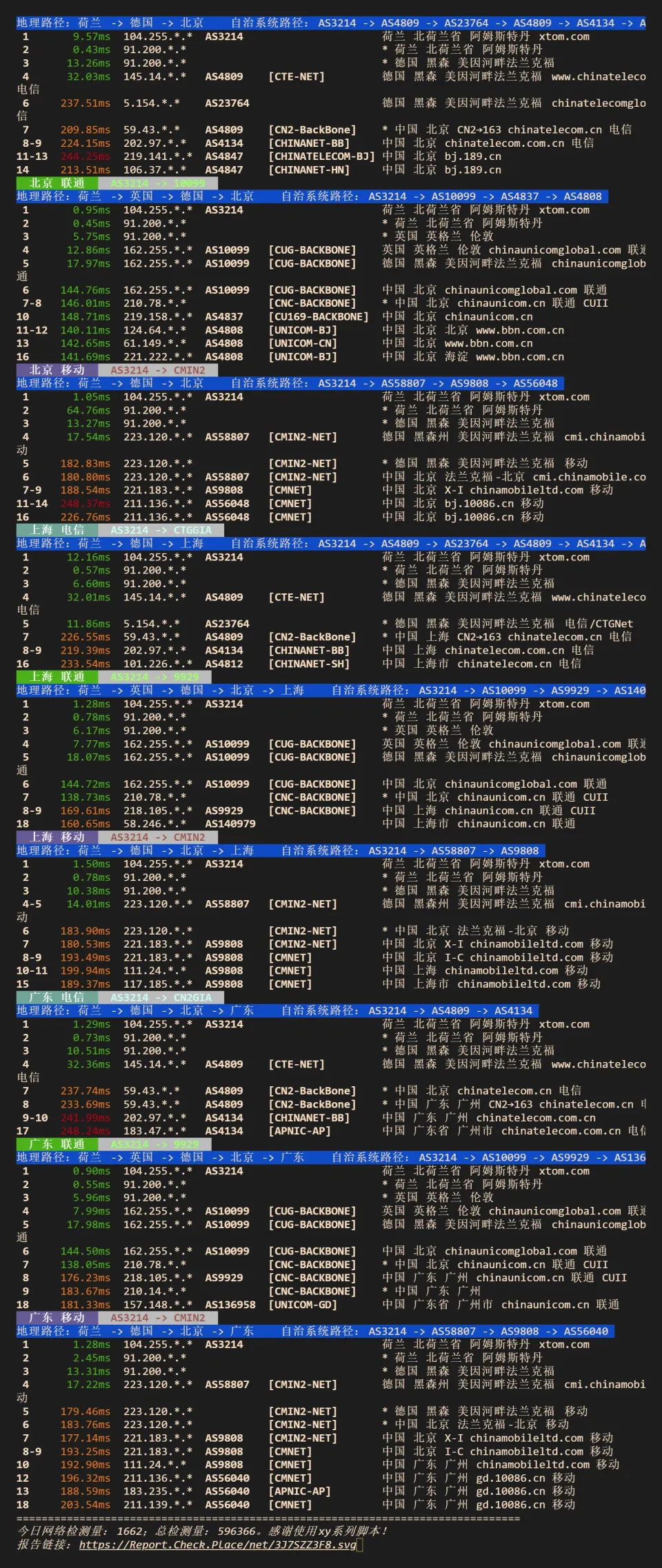 搬瓦工 EUNL9 三网回程路由明细