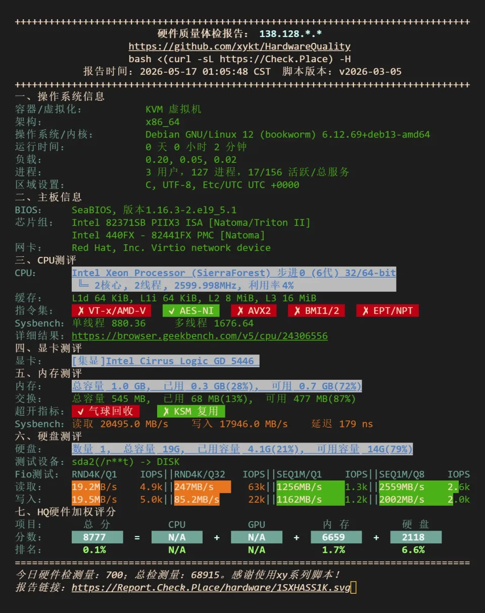 搬瓦工圣何塞 SJC5 NodeQuality 硬件与磁盘跑分