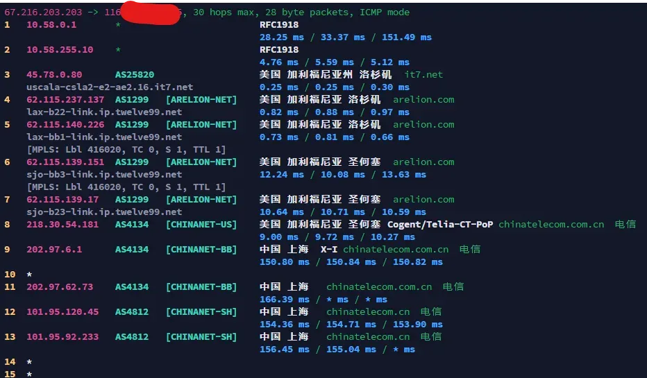 搬瓦工 DC2 AO NextTrace 三网回程路由