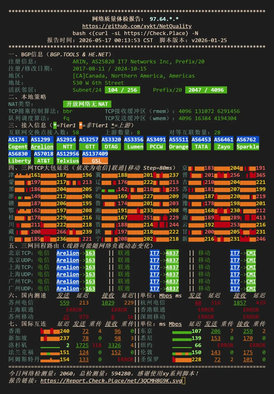 搬瓦工 DC8 ZNET 网络质量检测